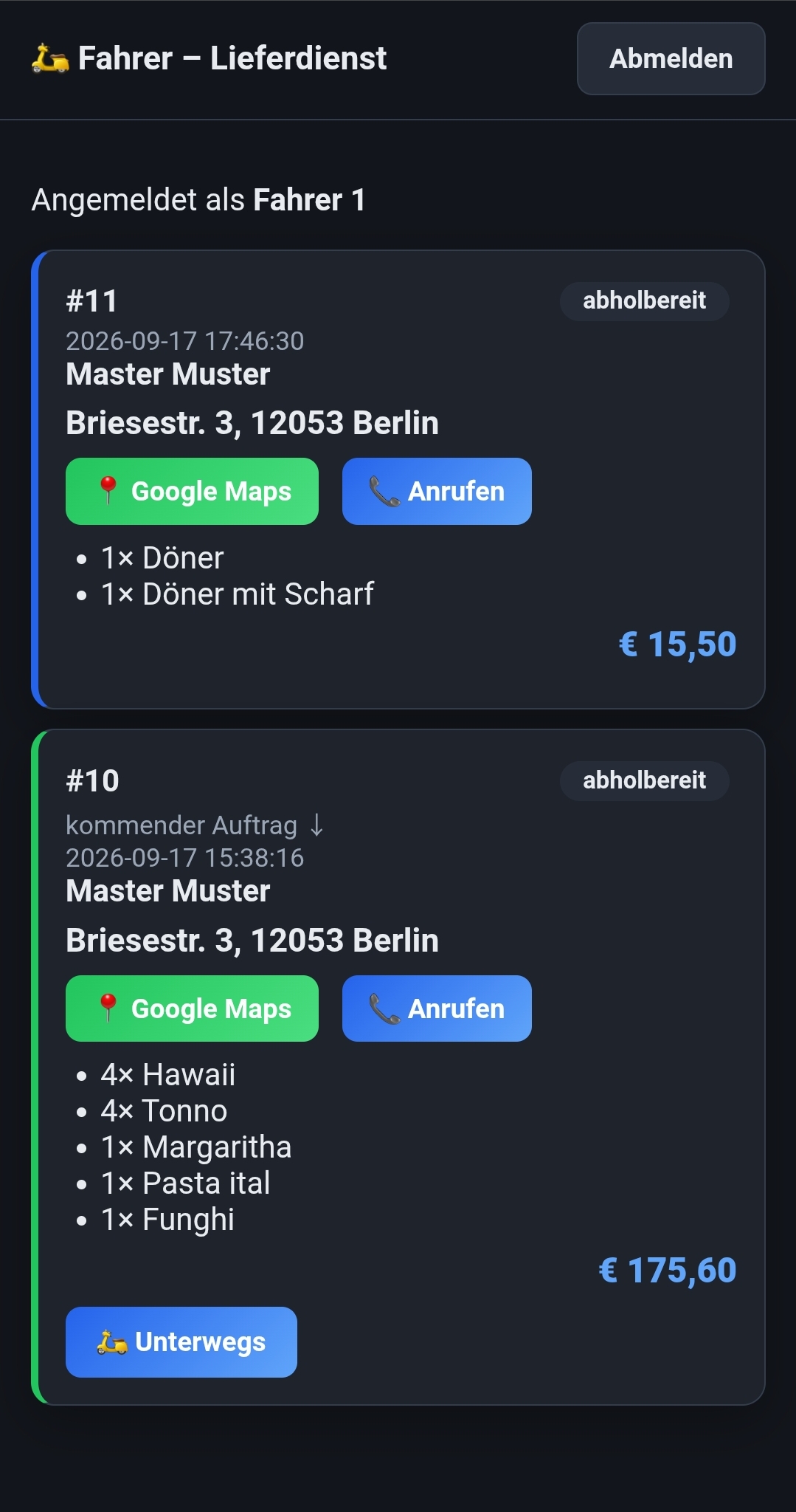 Fahreransicht am Mobilgerät